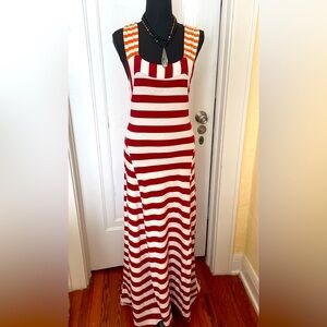Anthropologie 100%CottonStripeLongDress Red&White USA Flag SummerMaxi Size Small